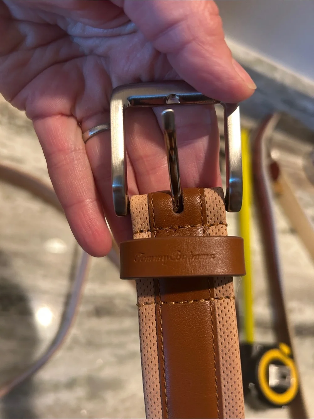 Tommy Bahama Brown Leather Belt with Light Tan Edge